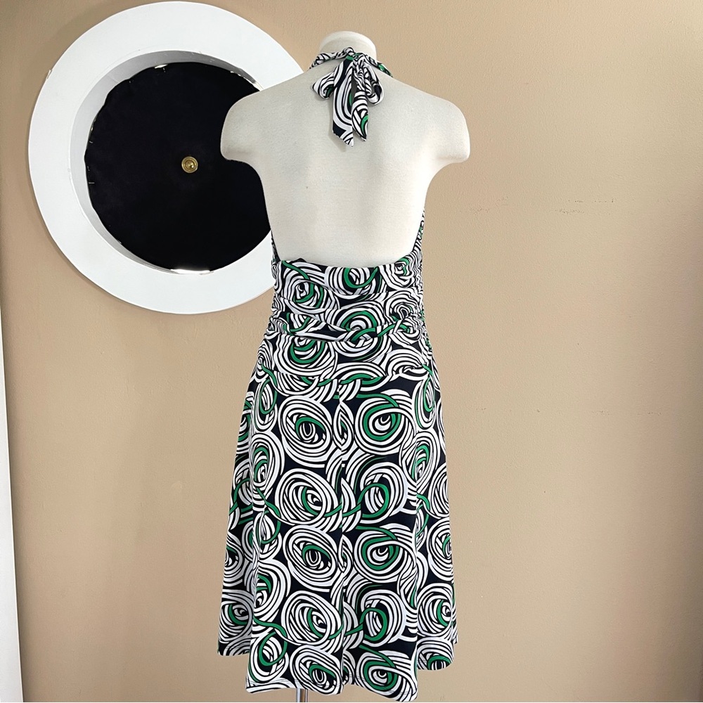 Abstract Print Halter Dress with Cinched Bust & A-Line Skirt — Machine Washable, - Picture 6 of 12